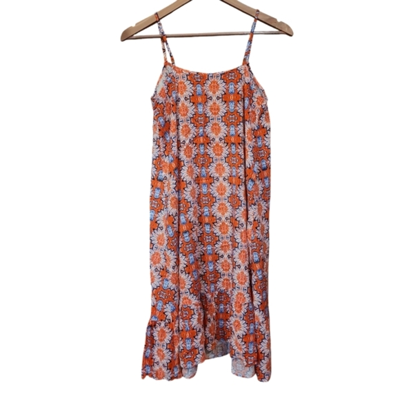 Women's Anthropologie Nanette Lepore Boho Orange & Blue Midi Sundress 10 - Picture 3 of 9
